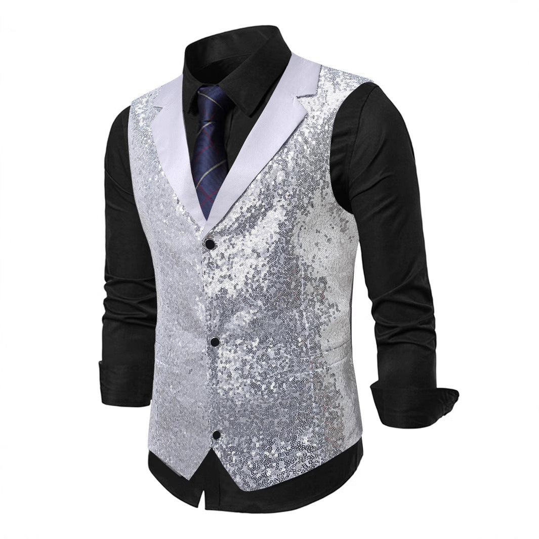 Men's Glittering Suit Vest with Sequins and Classic Cut Lisslune