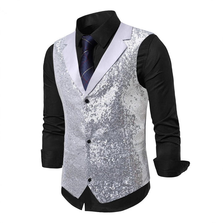 Men's Glittering Suit Vest with Sequins and Classic Cut Lisslune