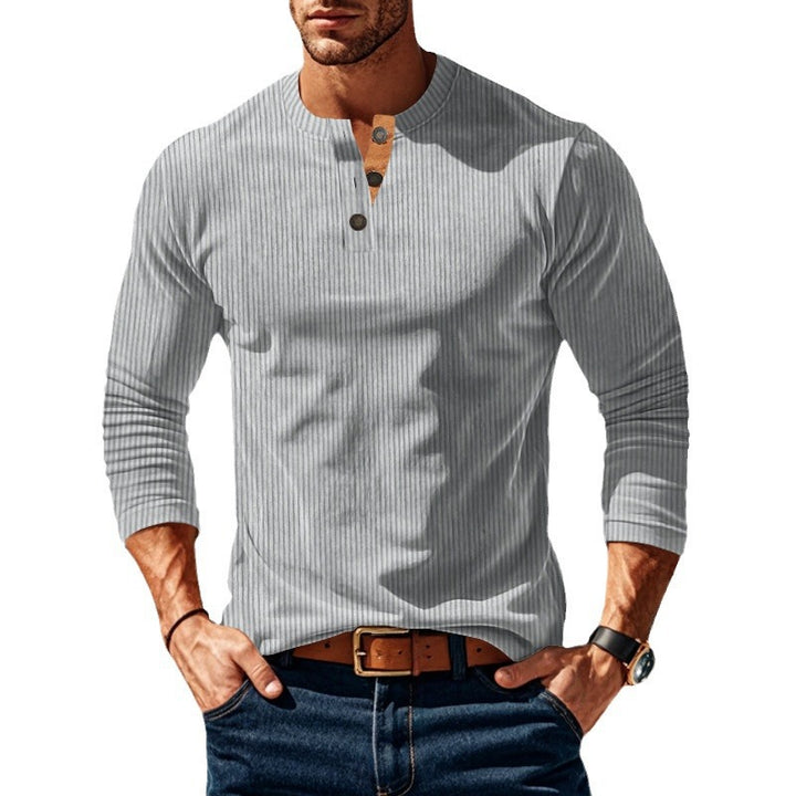 Men's long sleeve shirt with textured stand-up collar and practical button details Lisslune