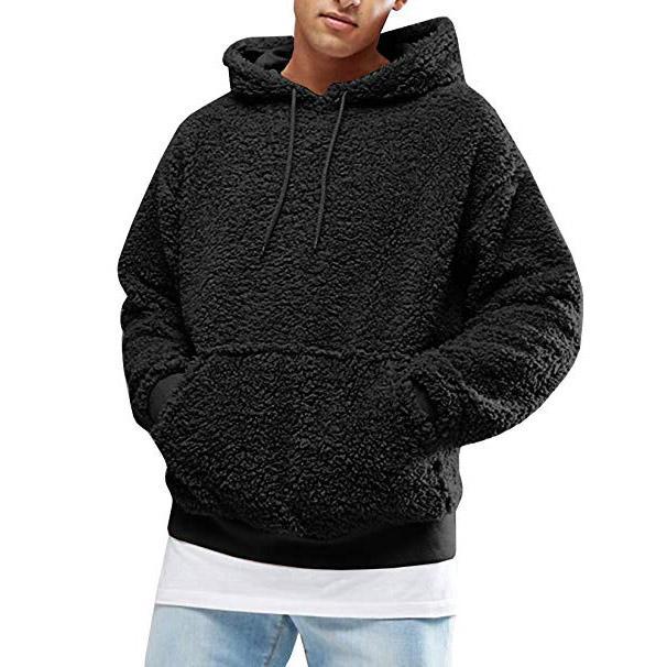 Men's Casual Teddy Fleece Hoodie with Practical Kangaroo Pockets and Adjustable Drawstring Lisslune
