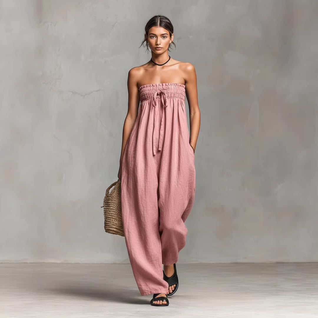 Women's Casual Jumpsuit with Elastic Top and Wide Leg Lisslune