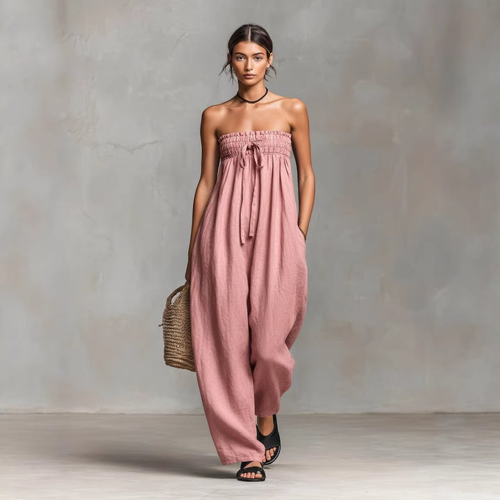 Women's Casual Jumpsuit with Elastic Top and Wide Leg Lisslune