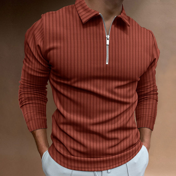 Men's Long Sleeve Polo Shirt with Zipper Lisslune