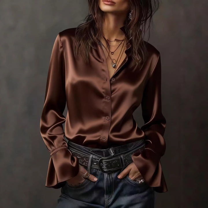 Damen Elegante Seidenbluse mit Raffungen an den Ärmeln Lisslune
