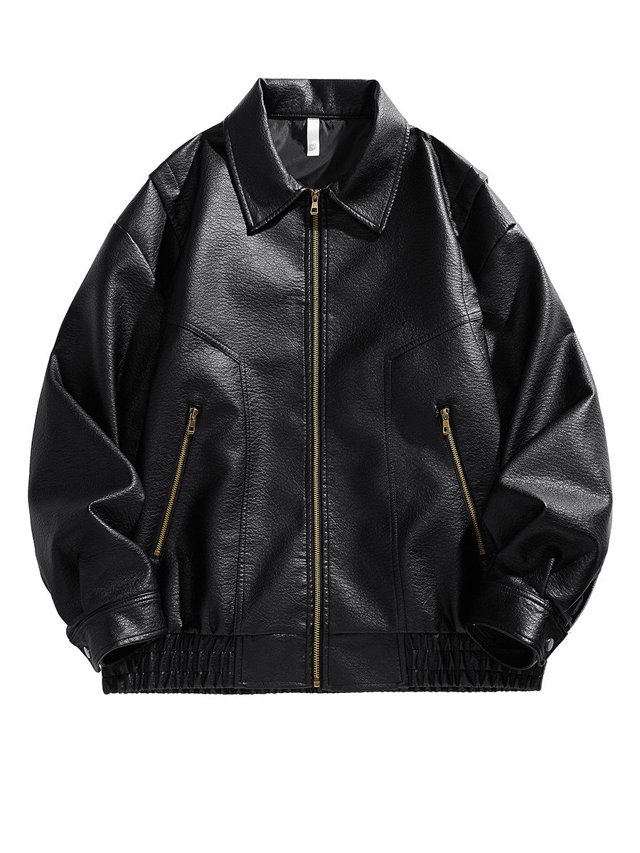 Men's cropped leather jacket with elastic waistband and Lisslune pockets