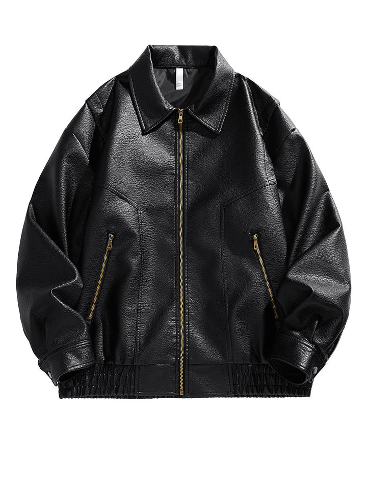 Men's cropped leather jacket with elastic waistband and Lisslune pockets