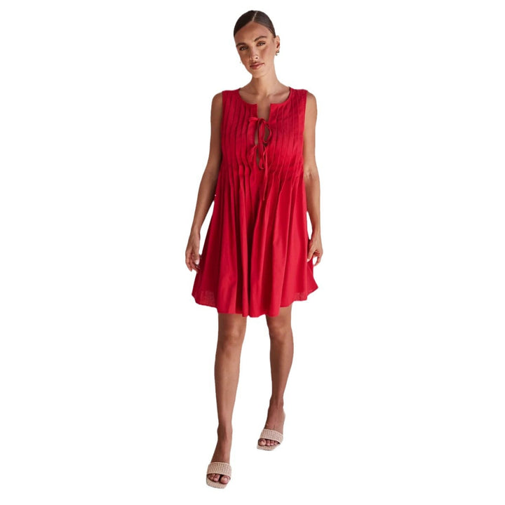 Ladies A-line dress with playful knot and refined pleats Lune London
