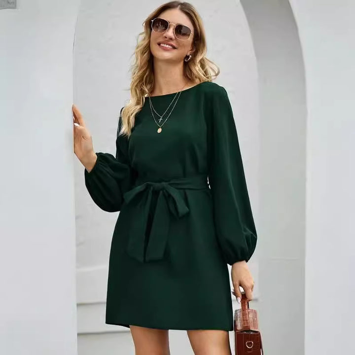Damen Elegantes Kleid mit Ballonärmeln und Taillengürtel Lisslune