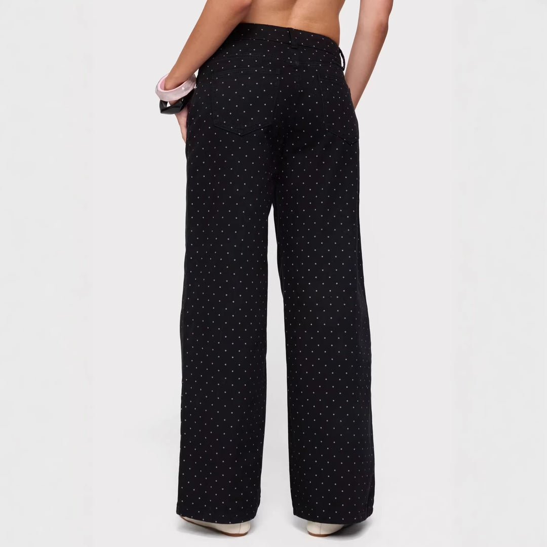 Damen weite Denim-Jeans mit Polka-Dots Lisslune
