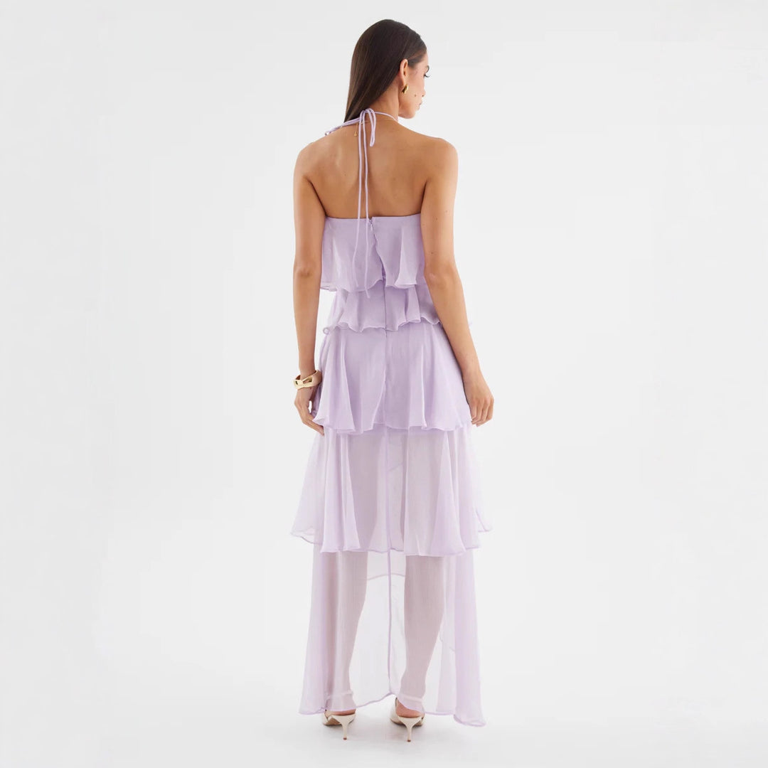 Women's Chiffon Maxi Dress with Multi-Layered Ruffle Details Lisslune