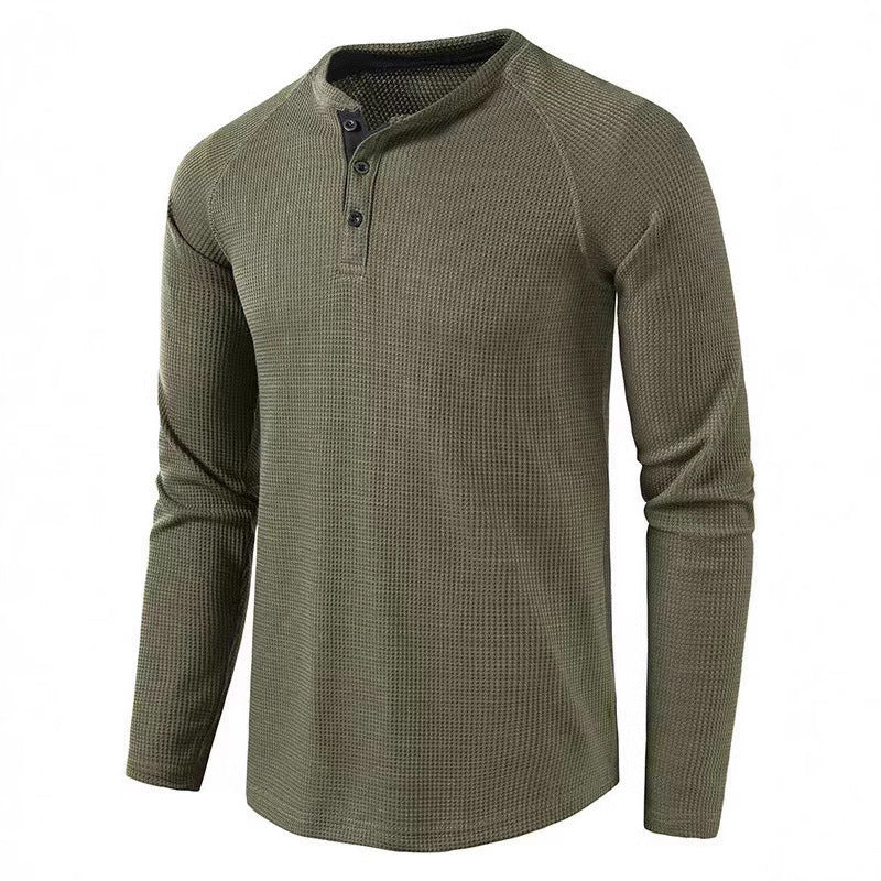Men's Long Sleeve Cotton Shirt with Button Placket and Textured Design Lisslune