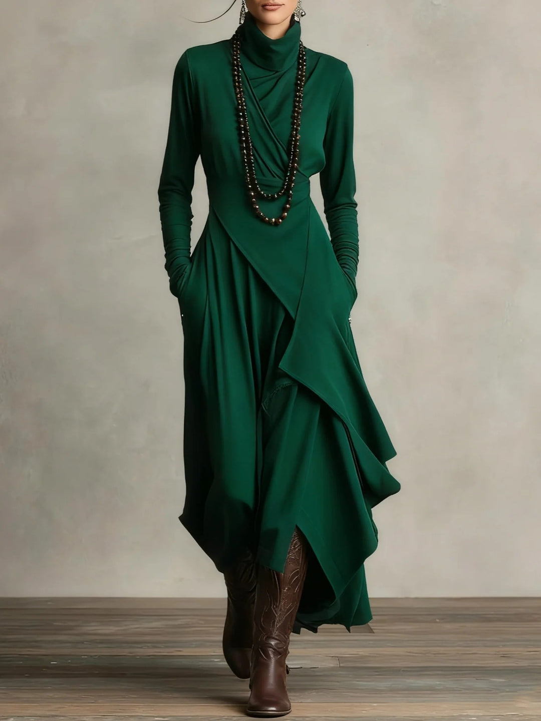 Women Elegant Maxi Dress with Draped Top and Asymmetrical Cut Lisslune