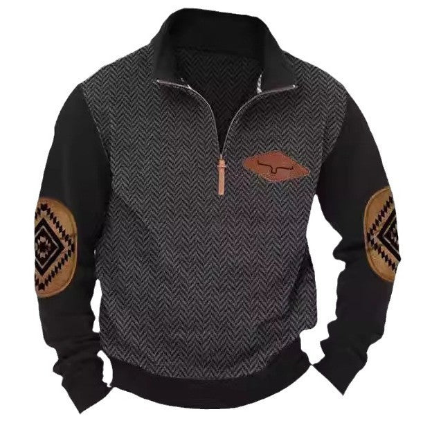 Men's stylish sweater with contrast collar and elbow patches Lisslune
