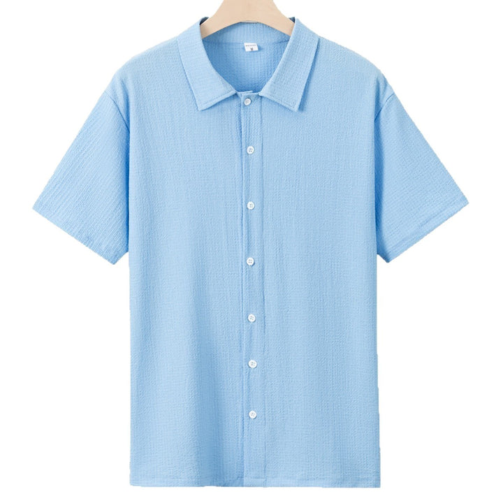Men's short-sleeve shirt with textured fabric and fashionable collar Lisslune