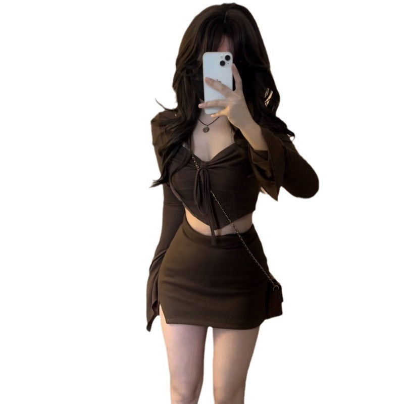 Women's crop top with decorative tie belt and wide sleeves Lisslune