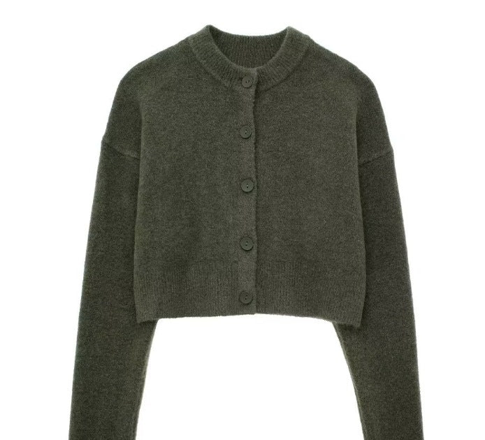 Women's Short Cardigan with Button Placket and Elegant Round Neckline Lisslune