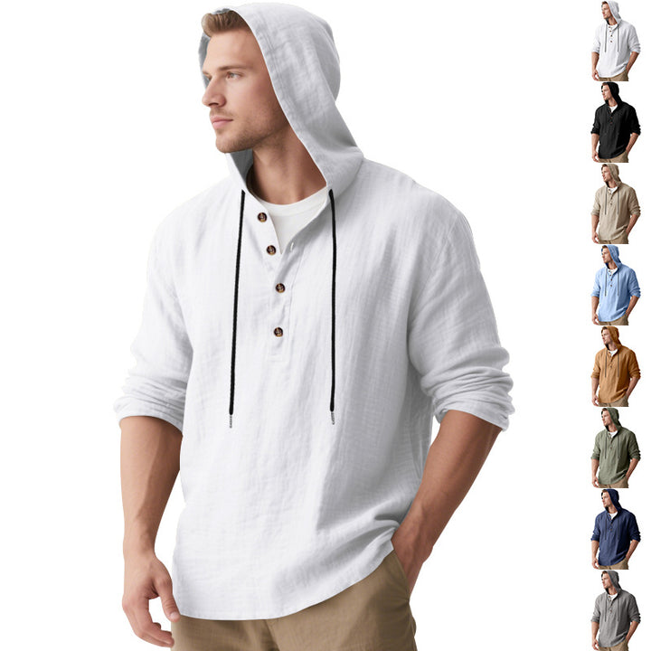 Men's Casual Hooded Shirt with Button Placket and High-Quality Cotton Material Lisslune