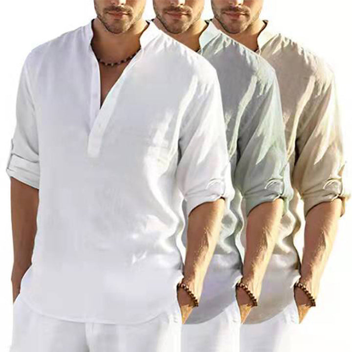 Men's linen shirt with short cuffs and modern accents Lisslune