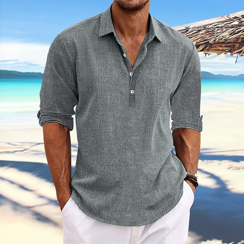 Men's Casual Long Sleeve Henley Shirt with Textured Surface Lisslune