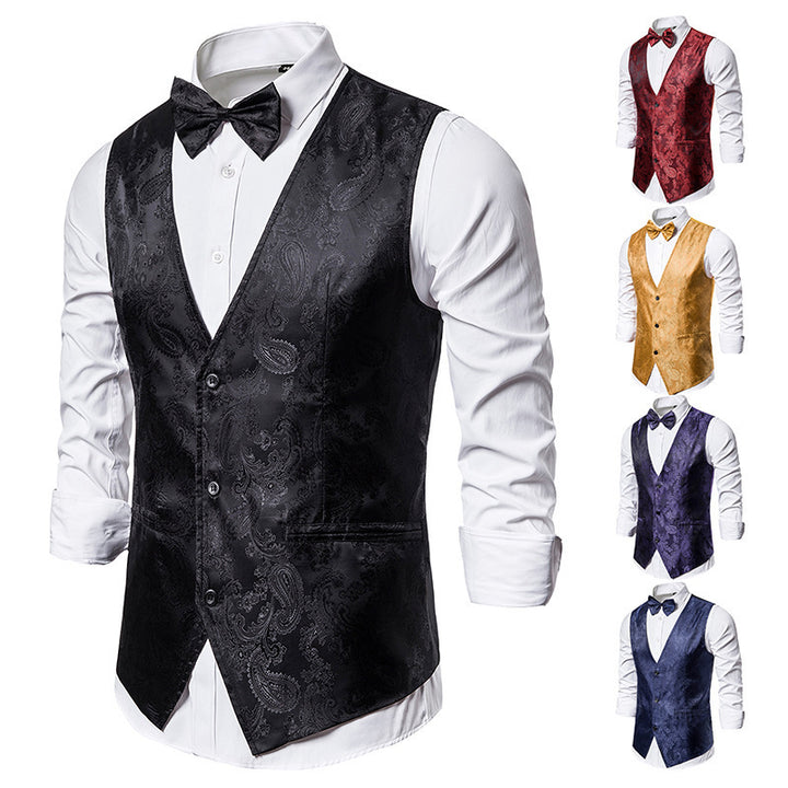 Men's Noble Vest with Floral Pattern and Matching Bowtie Lisslune