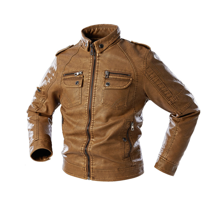 Men's Casual Leather Jacket with Numerous Pockets Lisslune