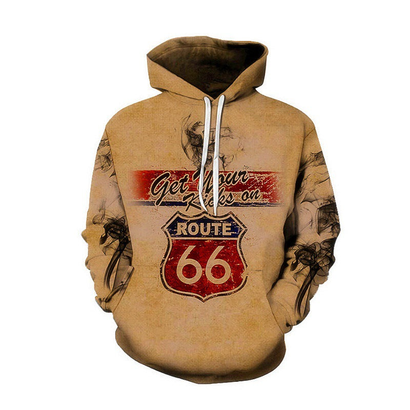 Men's hoodie with creative Route 66 design Lisslune