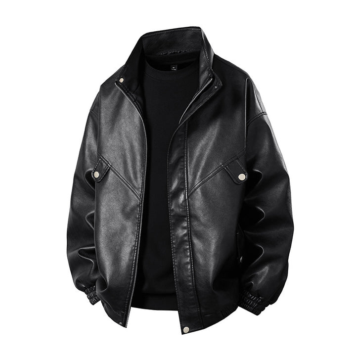 Men's synthetic leather jacket in a casual look with practical flap pockets Lisslune