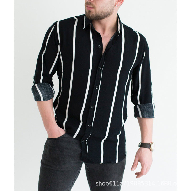 Men's long sleeve shirt with modern stripe pattern and comfortable cuffs Lisslune