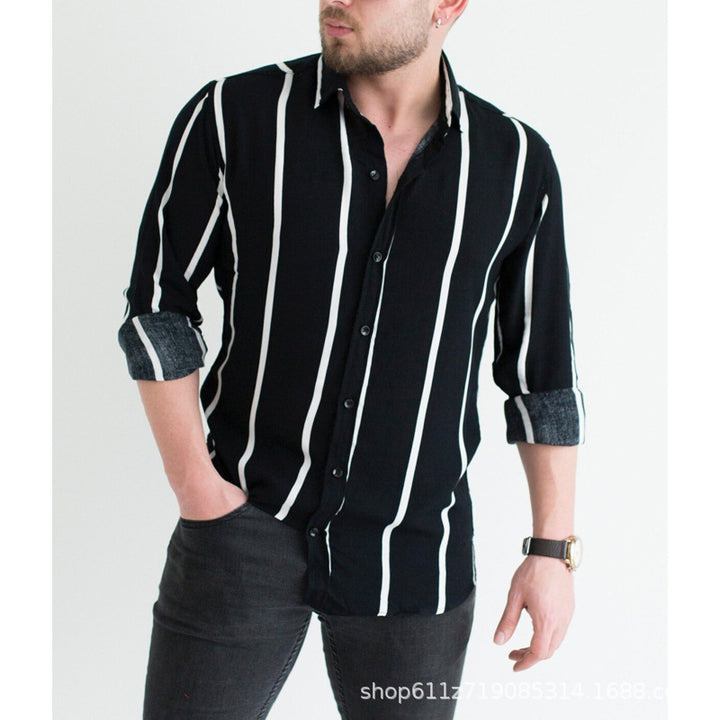 Men's long sleeve shirt with modern stripe pattern and comfortable cuffs Lisslune