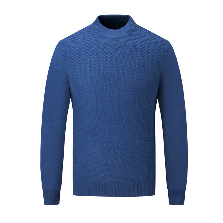 Men's Fine Knit Pullover with High Collar and Textured Surface Lisslune