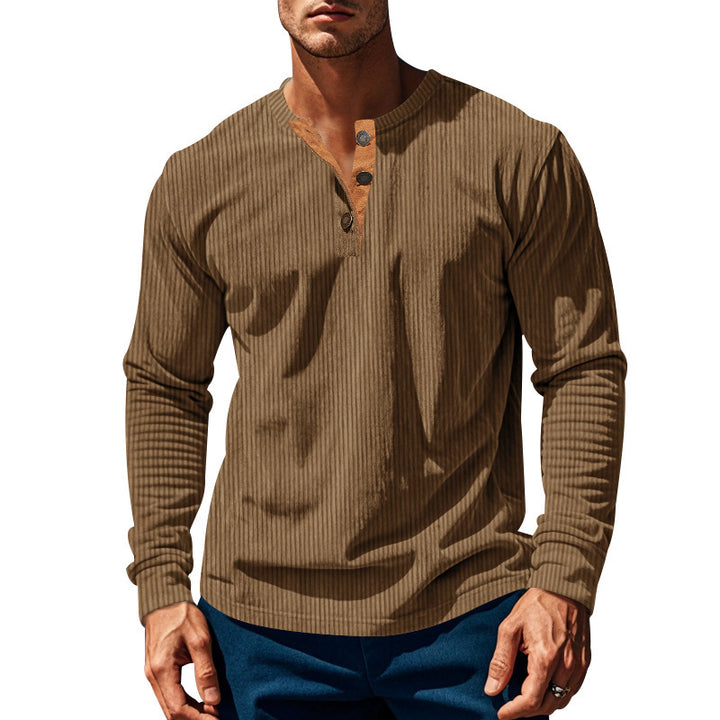 Men's Long Sleeve Shirt with Textured Design and Button Placket Lisslune