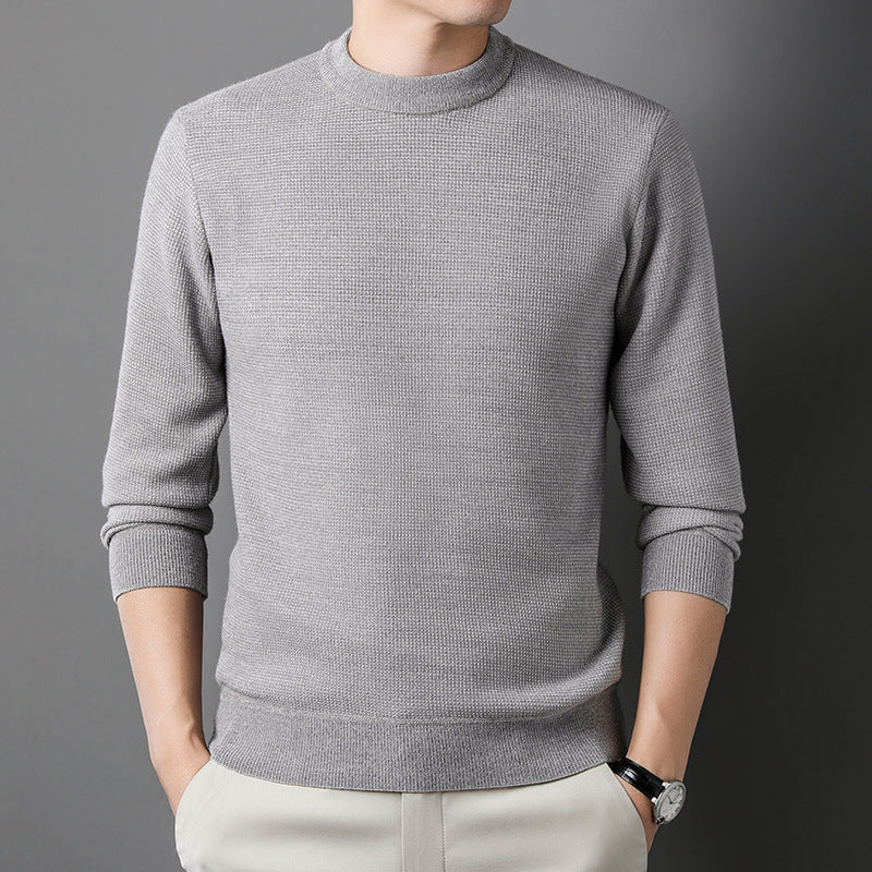 Men's Fine-Knit Pullover with Stand-Up Collar and Rib Structure Lisslune