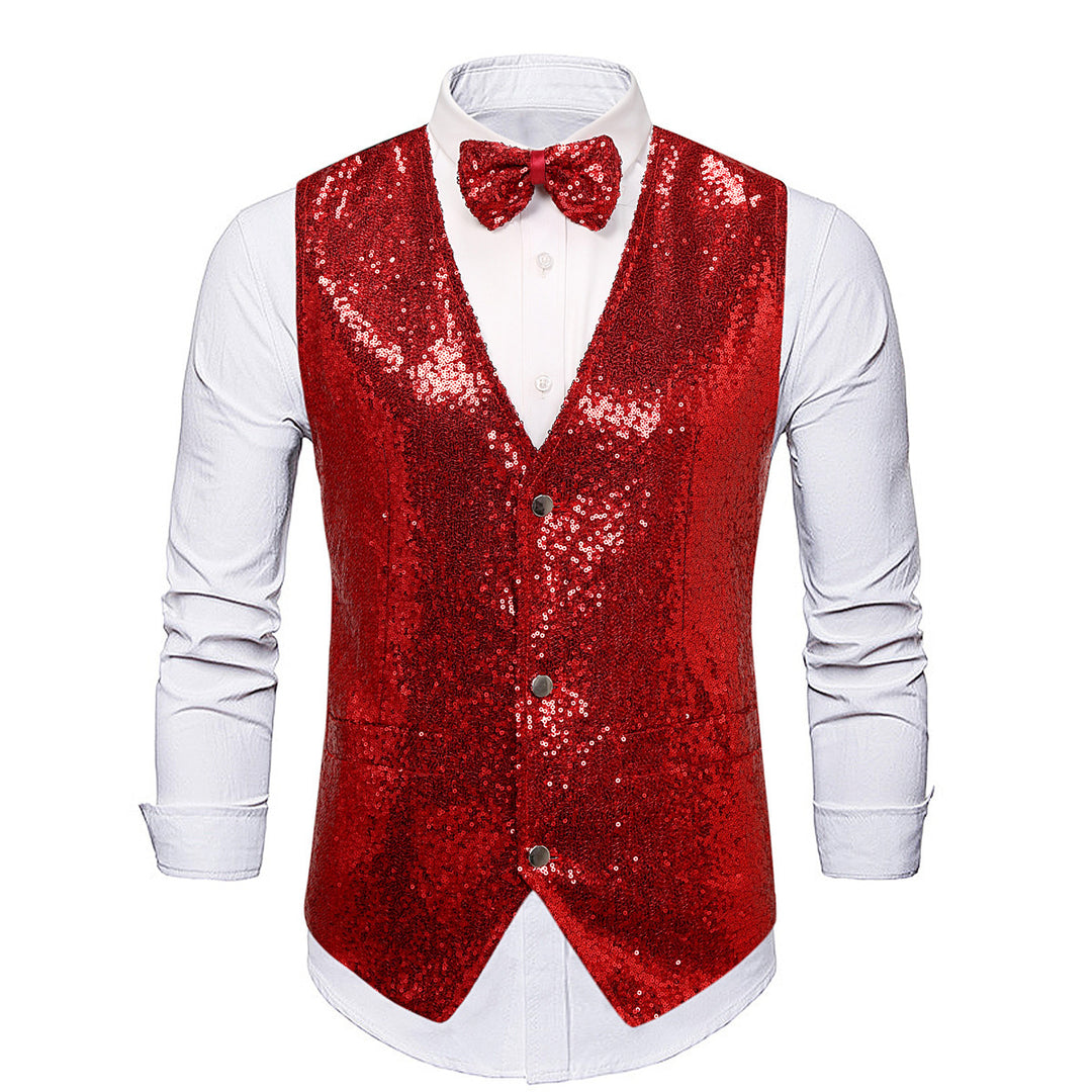 Men's Glamorous Sequin Vest with Stylish Bow Tie Lisslune