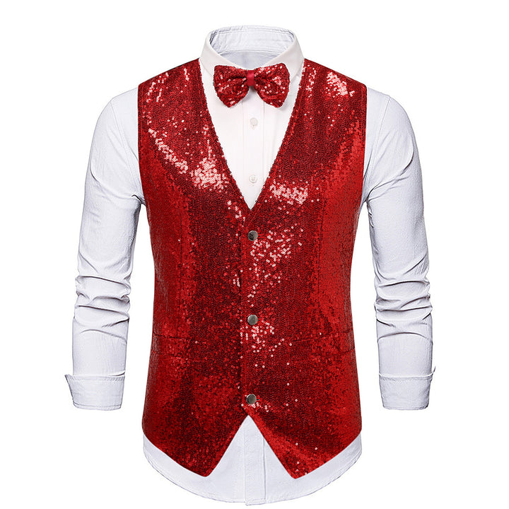 Men's Glamorous Sequin Vest with Stylish Bow Tie Lisslune