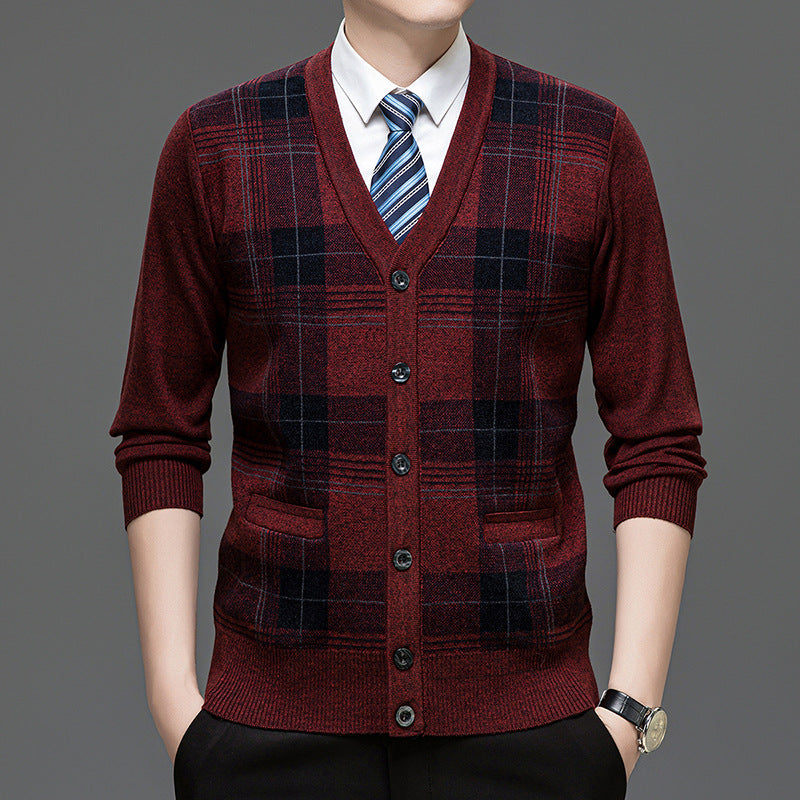 Men's Fashionable Cardigan with Classic Check Pattern and Button Placket Lisslune