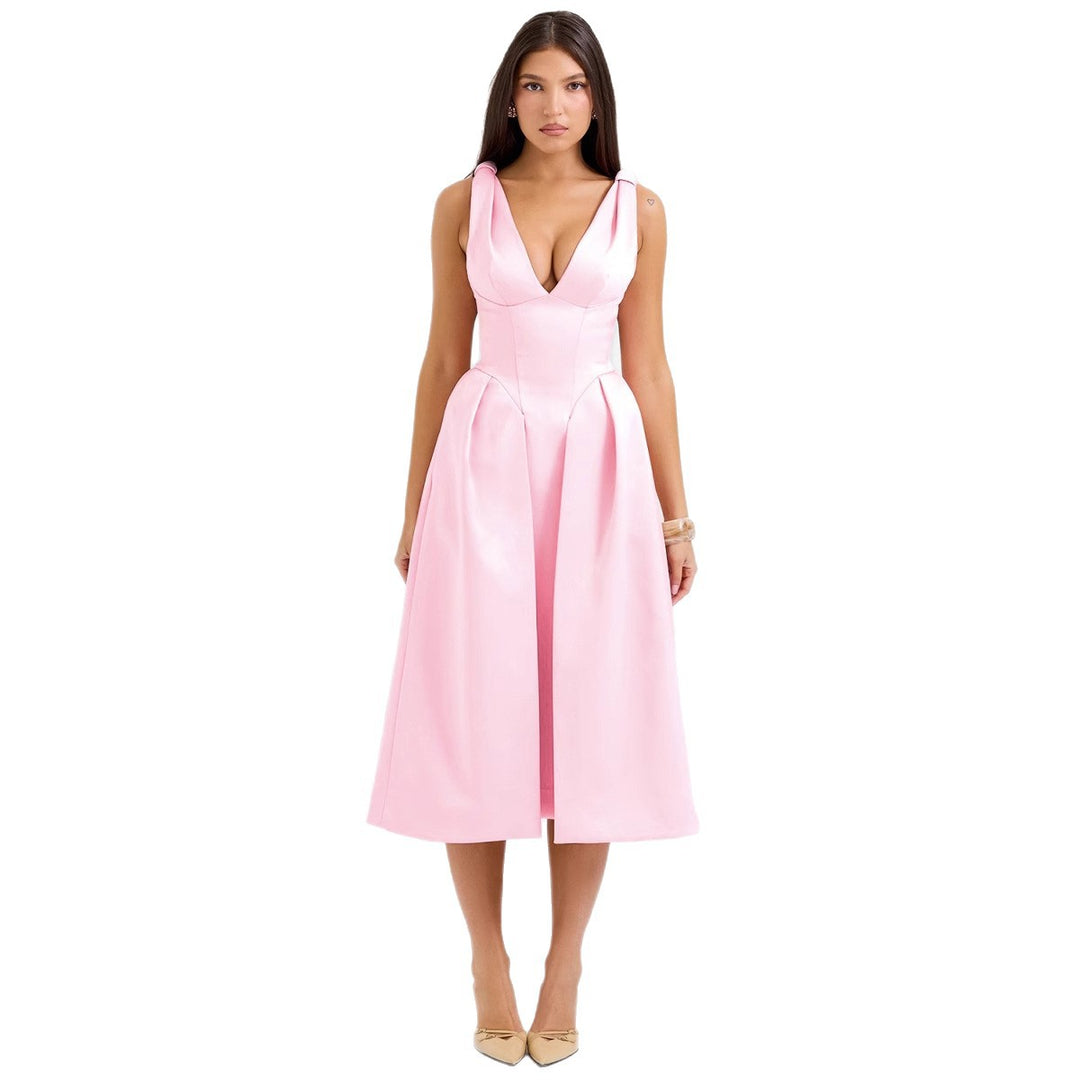 Women's Elegant Wrap Dress with Deep V-Neck and Flared Skirt Lisslune