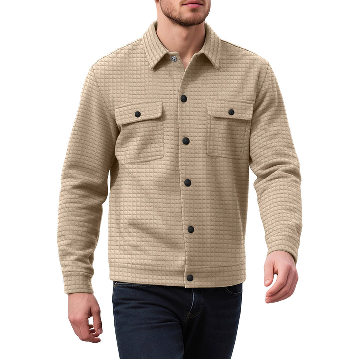 Men's casual flannel jacket with textured fabric and practical pockets Lisslune