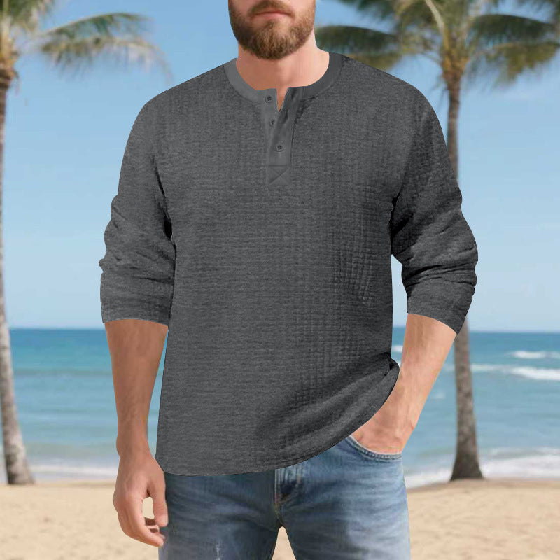 Men's Long Sleeve Henley Shirt made of comfortable waffle material with button placket Lisslune