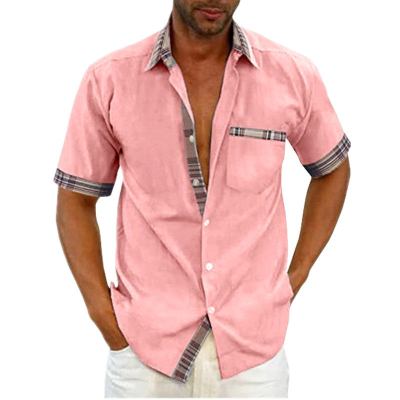 Men's short-sleeve shirt with modern check design and practical patch pocket Lisslune