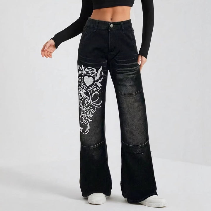 Damen weite Jeans mit kunstvollem Aufdruck Lisslune