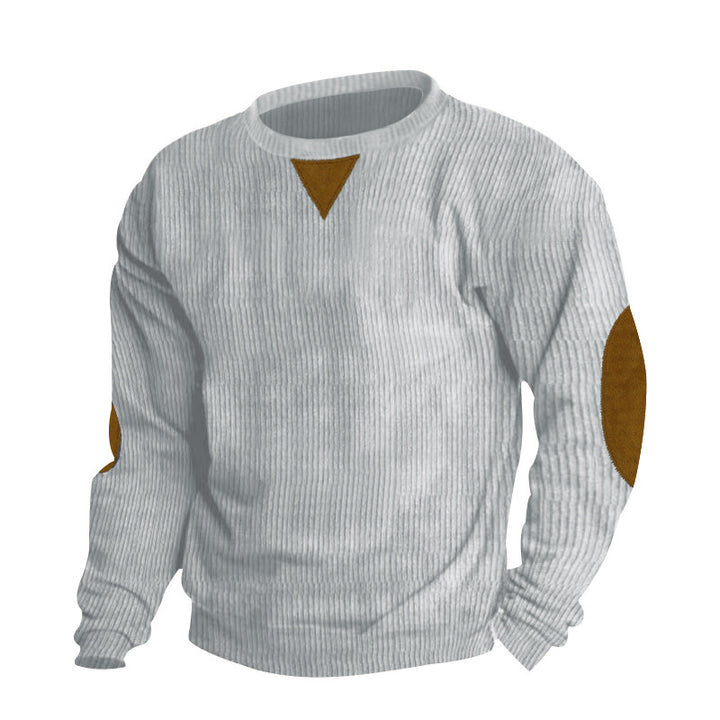 Men's knit pullover with unique textured design and appliquéd elbow patches Lisslune