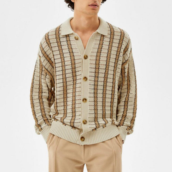 Men's cardigan with elegant lace pattern look and practical buttons Lisslune