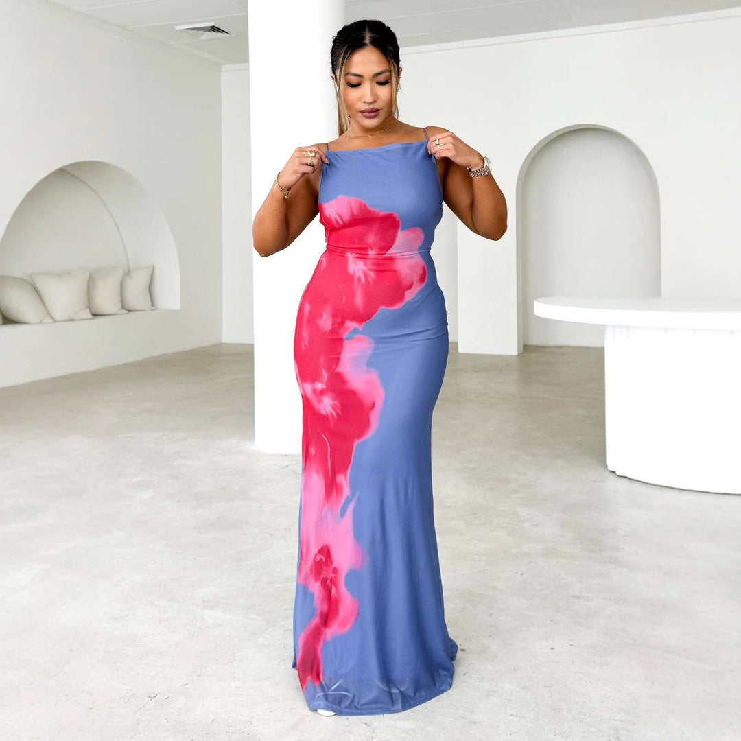 Women's Elegant Maxi Dress with Floral Print and Slim Fit Lisslune