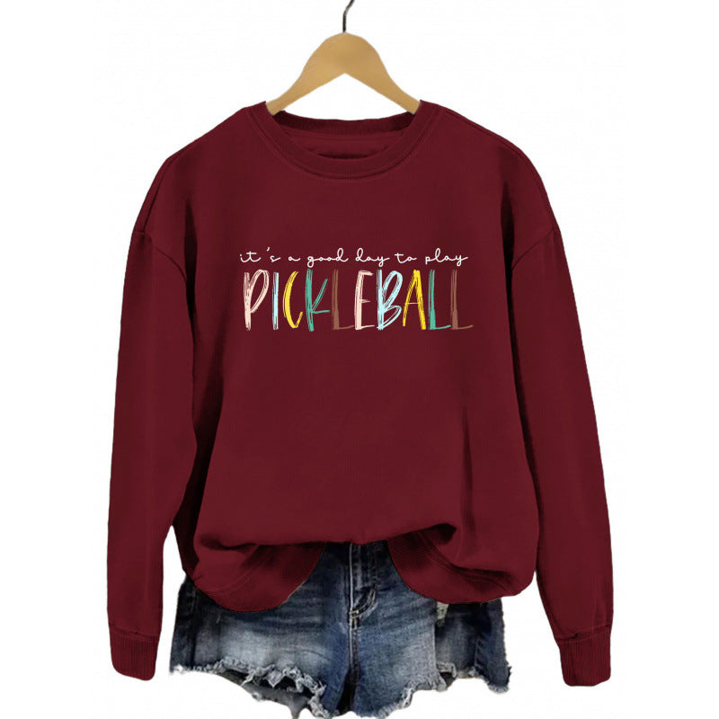 Women's casual sweatshirt with colorful pickleball print Lisslune