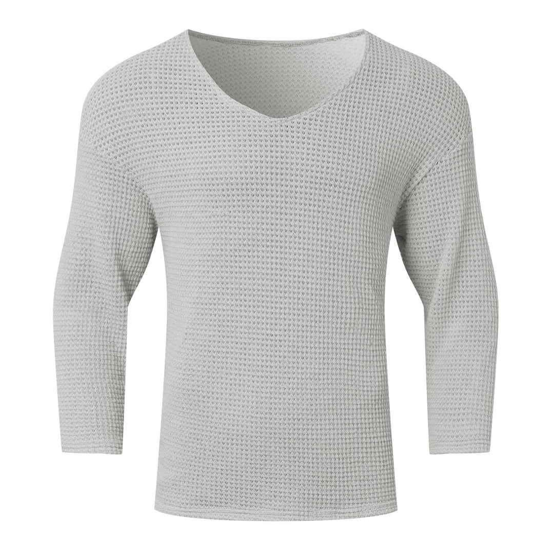Men's Waffle Structure V-Neck Long Sleeve Shirt Lisslune