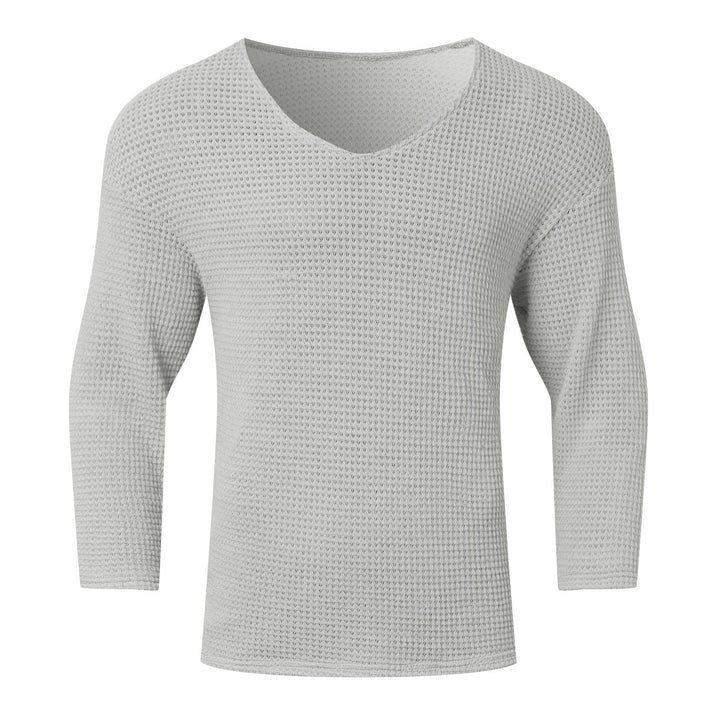 Men's Waffle Structure V-Neck Long Sleeve Shirt Lisslune