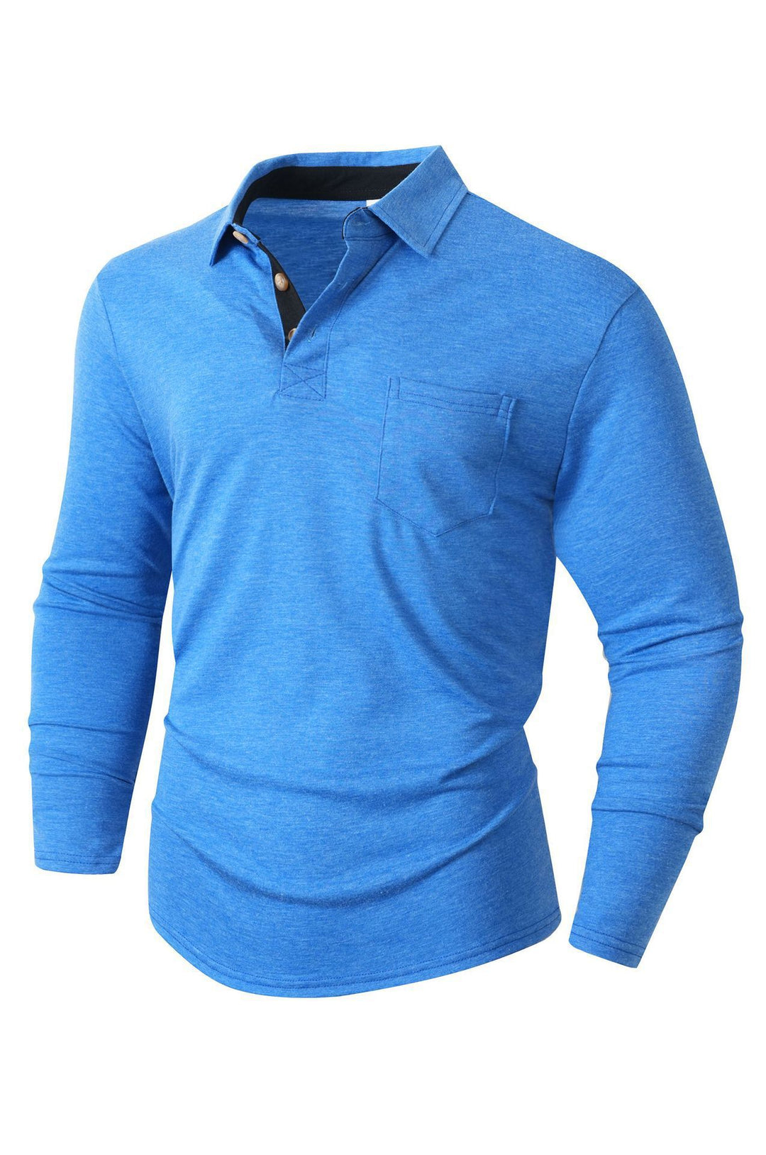 Men's casual long sleeve polo with innovative collar design and practical chest pocket Lisslune