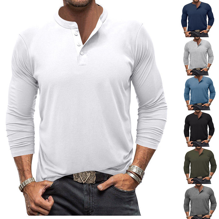 Men's Long Sleeve T-Shirt with Button Placket Lisslune