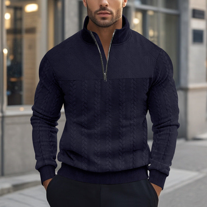 Men's knitted pullover with zipper and modern cable design Lisslune