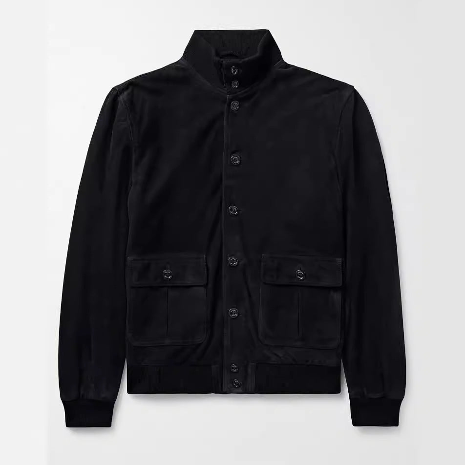 Men's elegant suede jacket with practical collar and patch pockets Lisslune